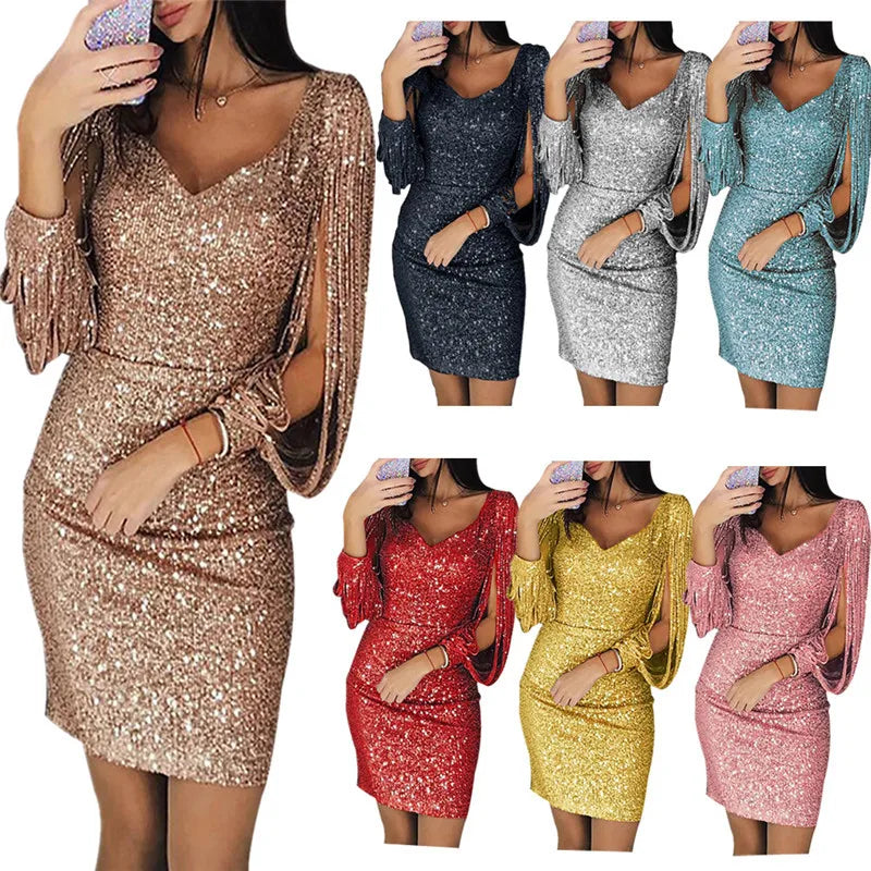 Spilt Sleeve Sequin Mini Dress