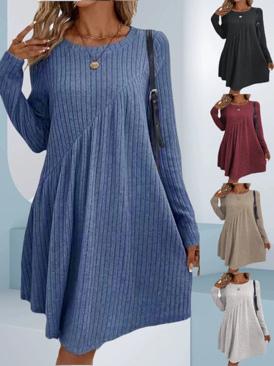 Irregular Brushed Ribbed Solid Colour Dress