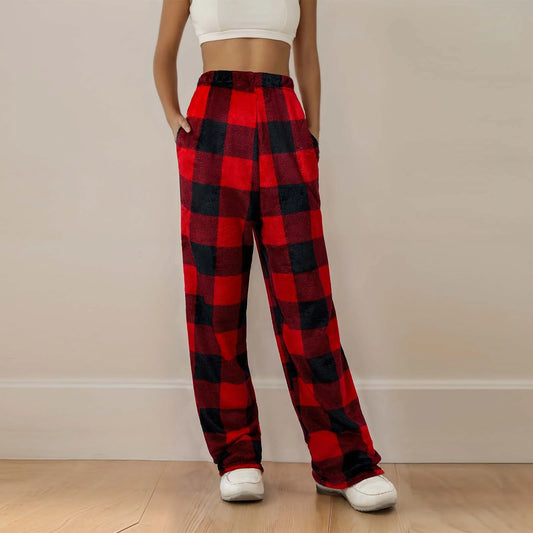 Plush Plaid Pyjama Bottoms with Pockets