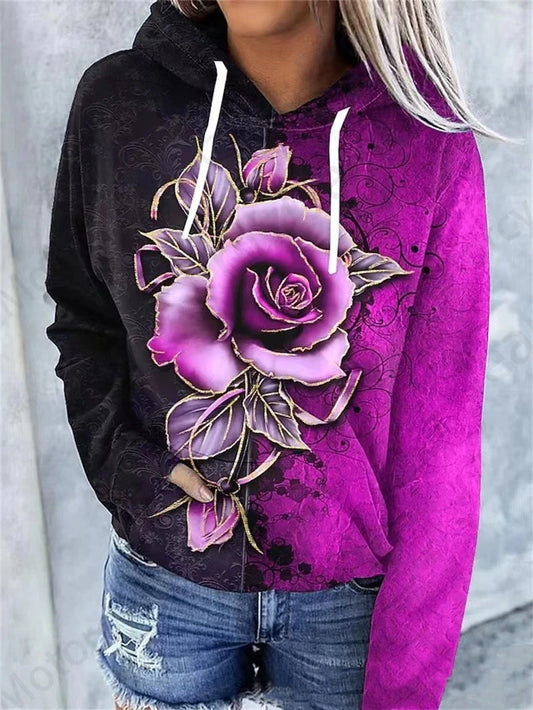 Rose Floral Print Hoodie