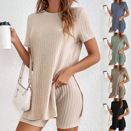 Casual Ribbed Shorts & Tops New Sets