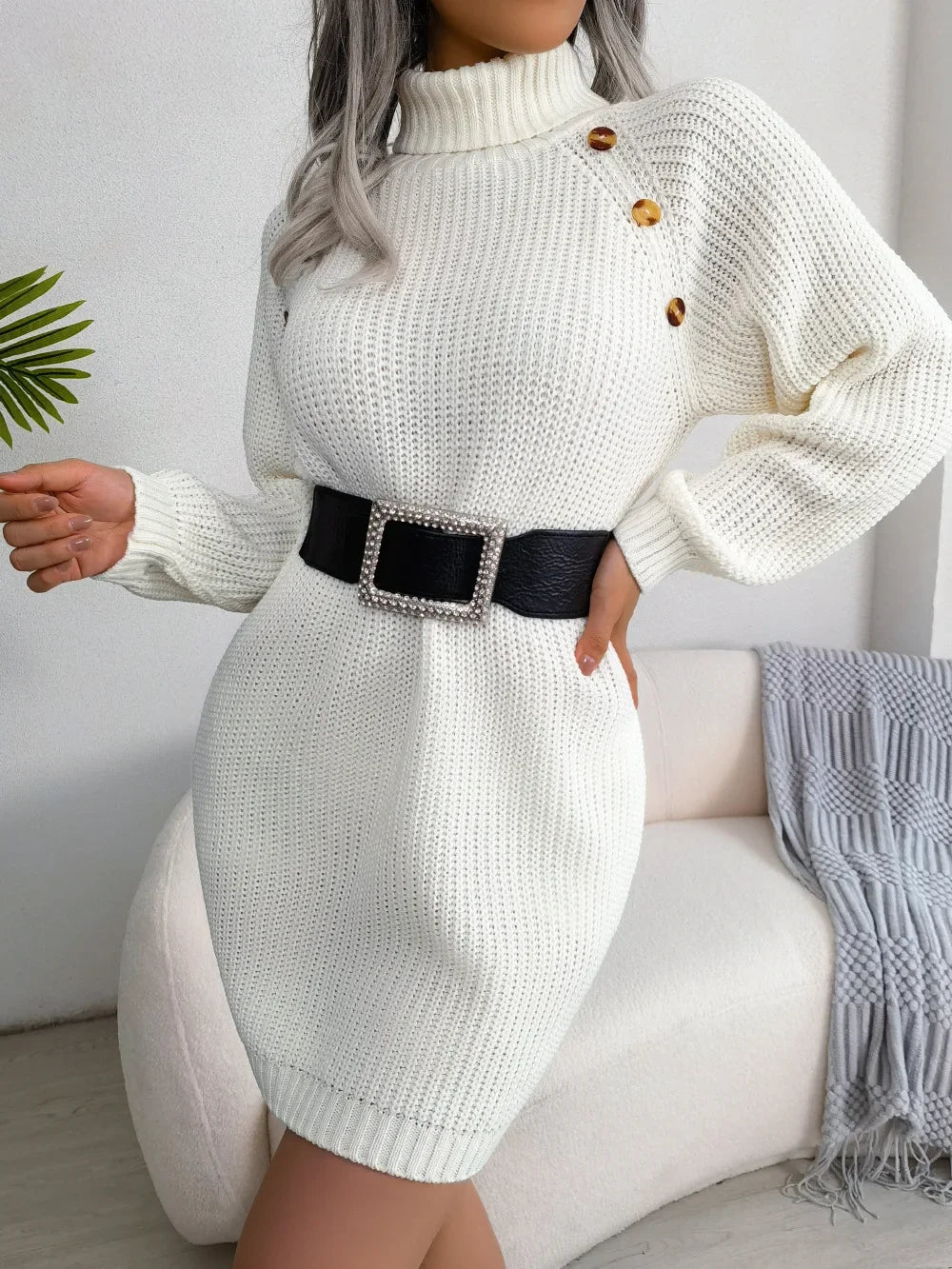 Button Detail Sweater Dress