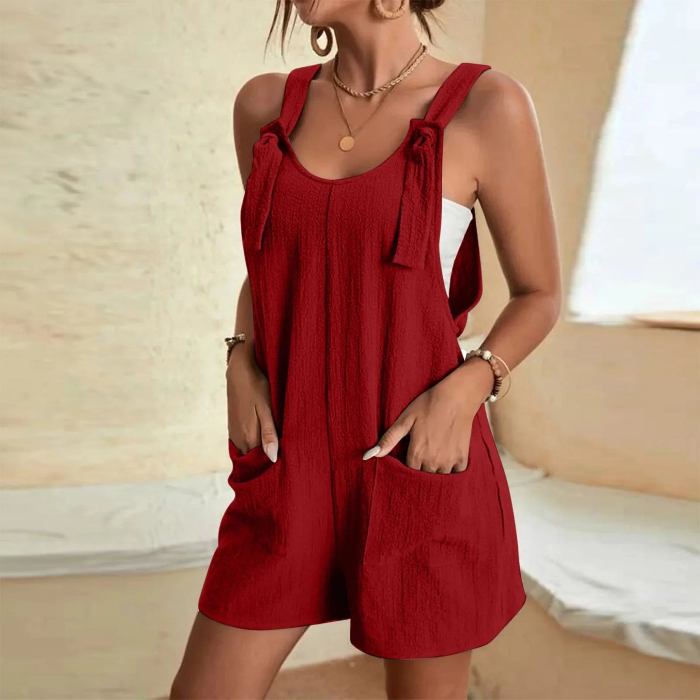 Casual Knot Strap Dungaree Shorts
