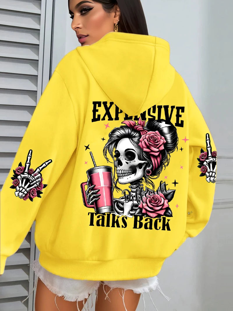 Expensive Talks Back Funny Print Hoodie