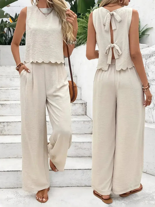 Sleeveless Tie Fashion Top & Trousers Set