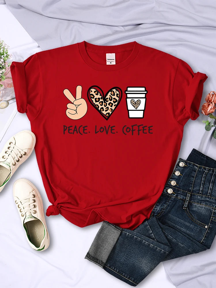 Peace Love Coffee Prints Women Tshirts