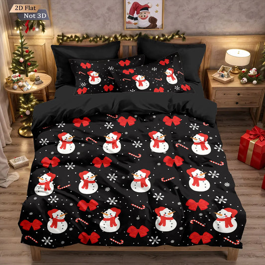 Black Christmas Snowman & Candy Cane Duvet Cover Set