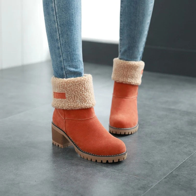 Warm Plush Square Heel Ankle Boots