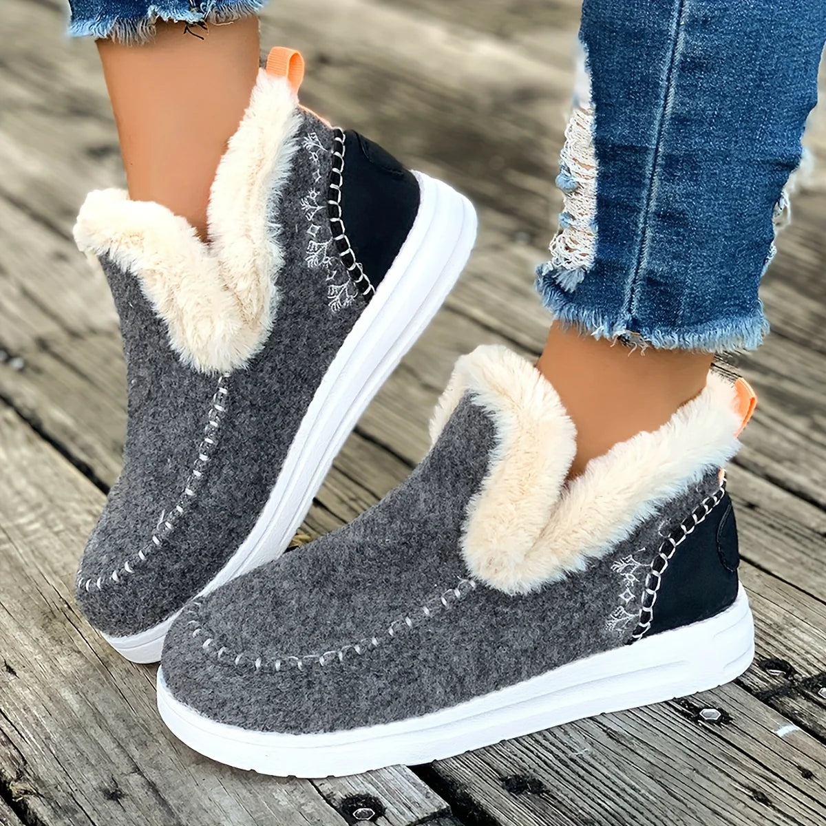 Winter Warm Faux Fur Lined Stitched Ankle Boots