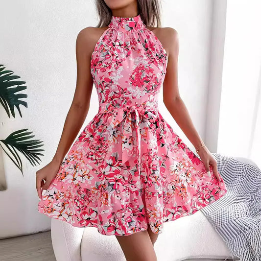 Sweet Princess Print Sleeveless Short Skirt Dress
