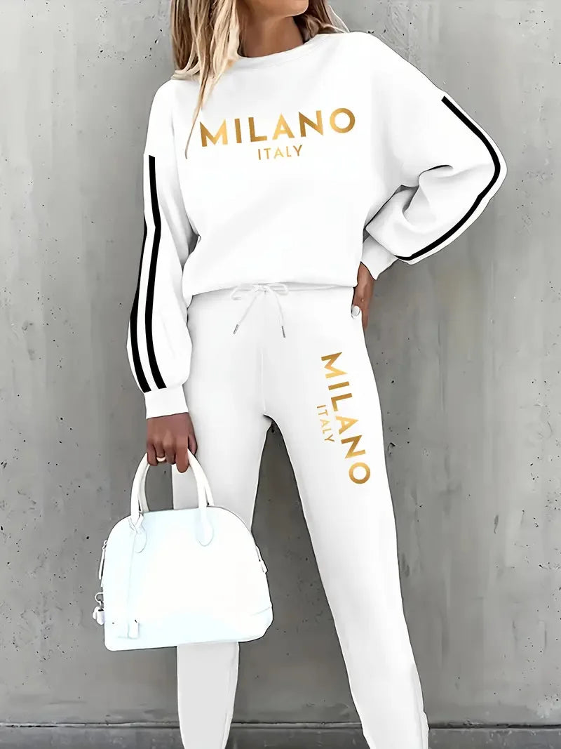 Fashionable Milano Stripped Arm Sweater & Jogger Set