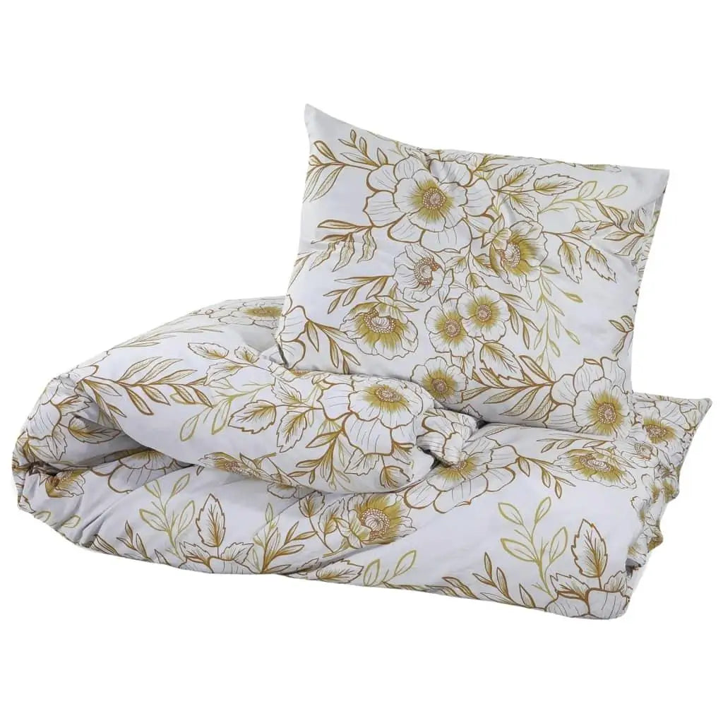 White & Brown Floral Cotton Duvet Cover Set - Double
