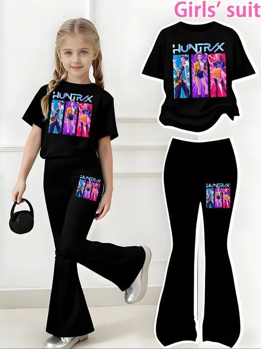 Girls K-Pop Demon Hunters Huntrix T-Shirt & Flared Leggings Set