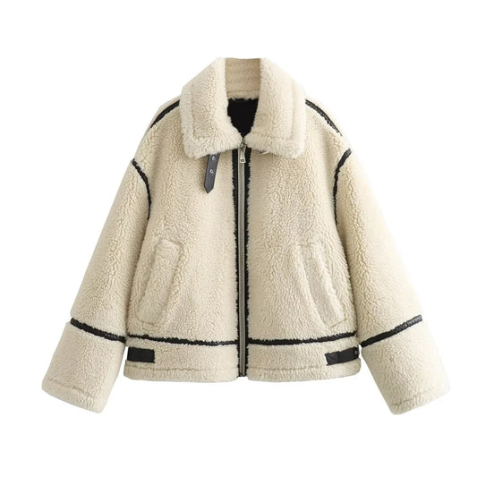 Pilot Style Fur Look Effect Jacket