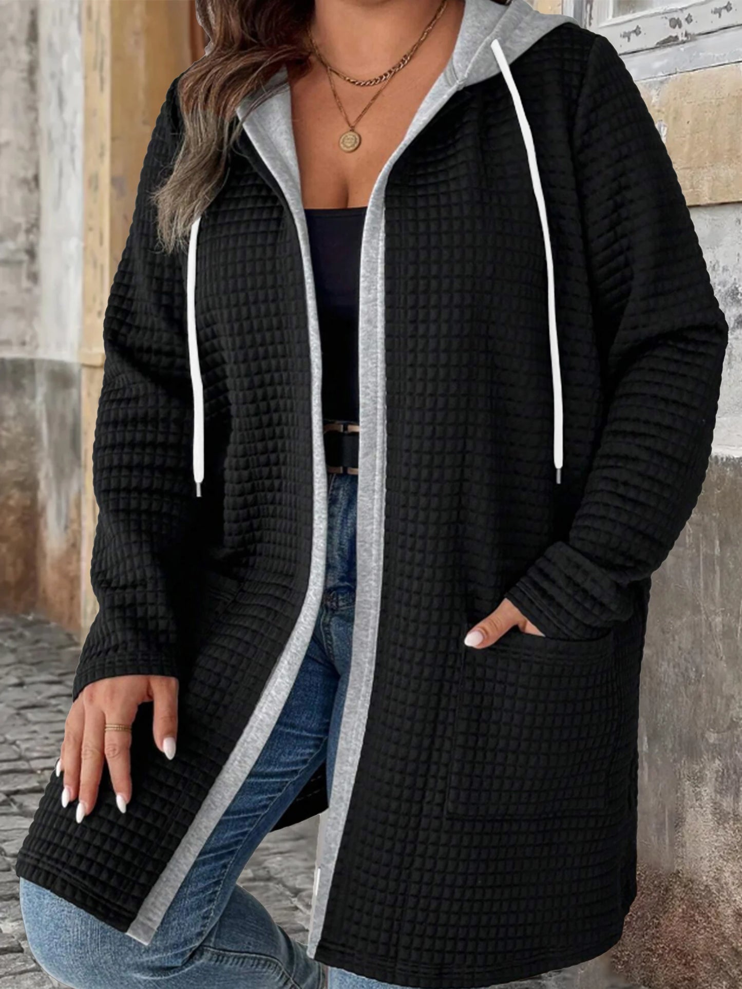 Curve Two-Piece Look Hooded Jacket