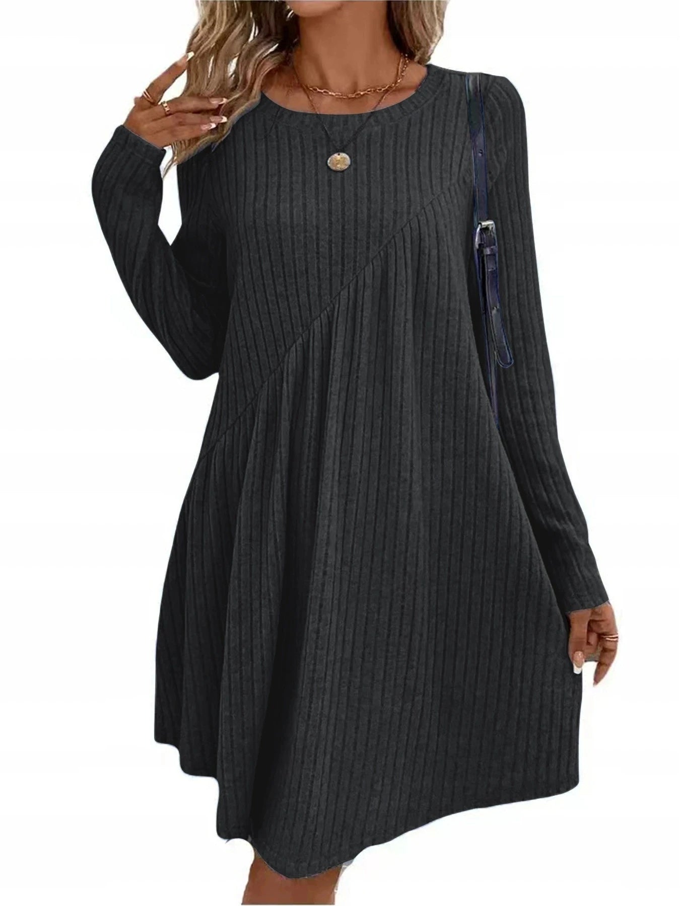 Irregular Brushed Ribbed Solid Colour Dress