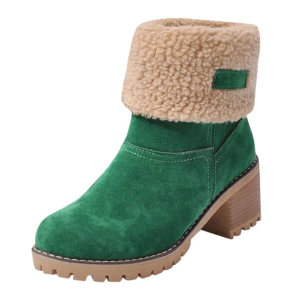 Warm Plush Square Heel Ankle Boots