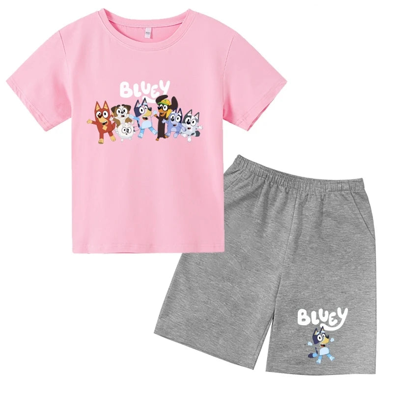 Kids Bluey Cartoon T-shirts & Shorts Set