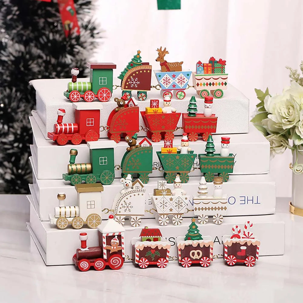 Small Wooden Christmas Train Decorations