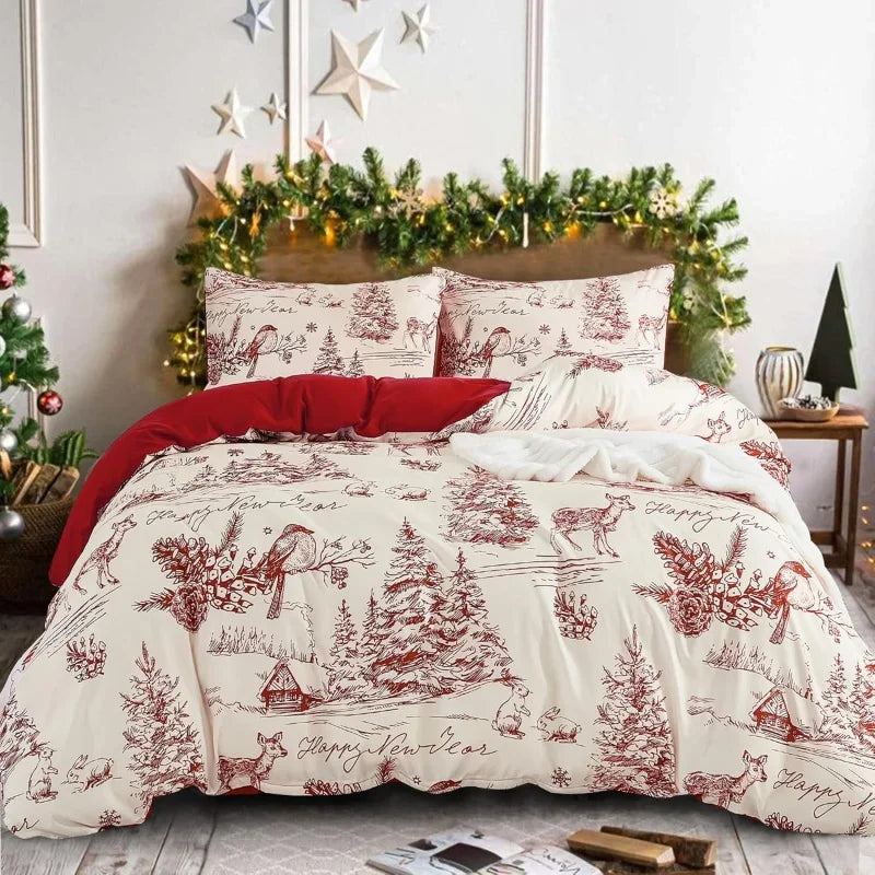 Red Christmas Countryside Duvet Cover Set