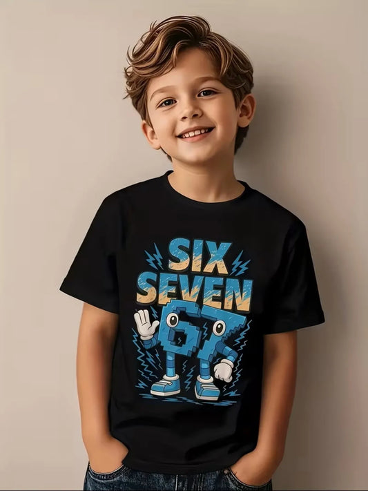 Kids Funny Six Seven 67 Number Graphic Print T-Shirt