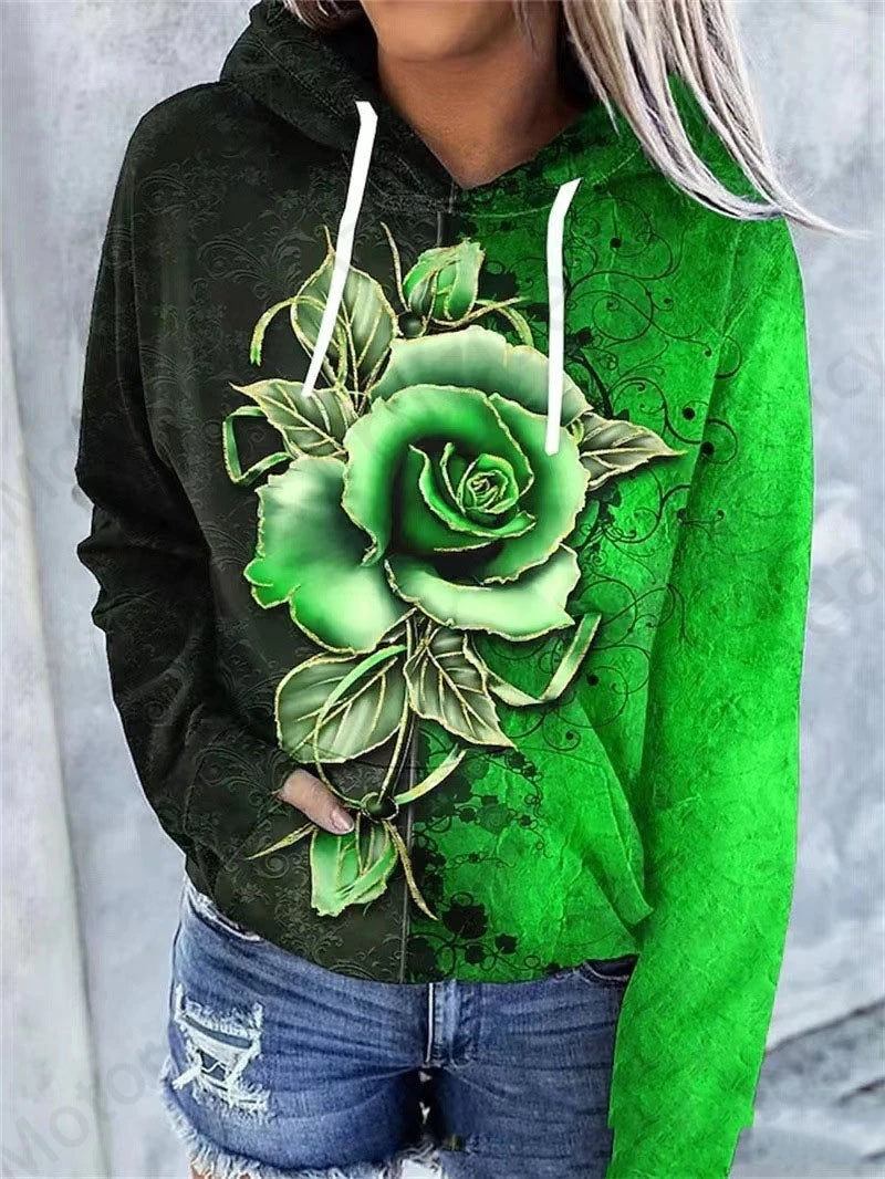 Rose Floral Print Hoodie