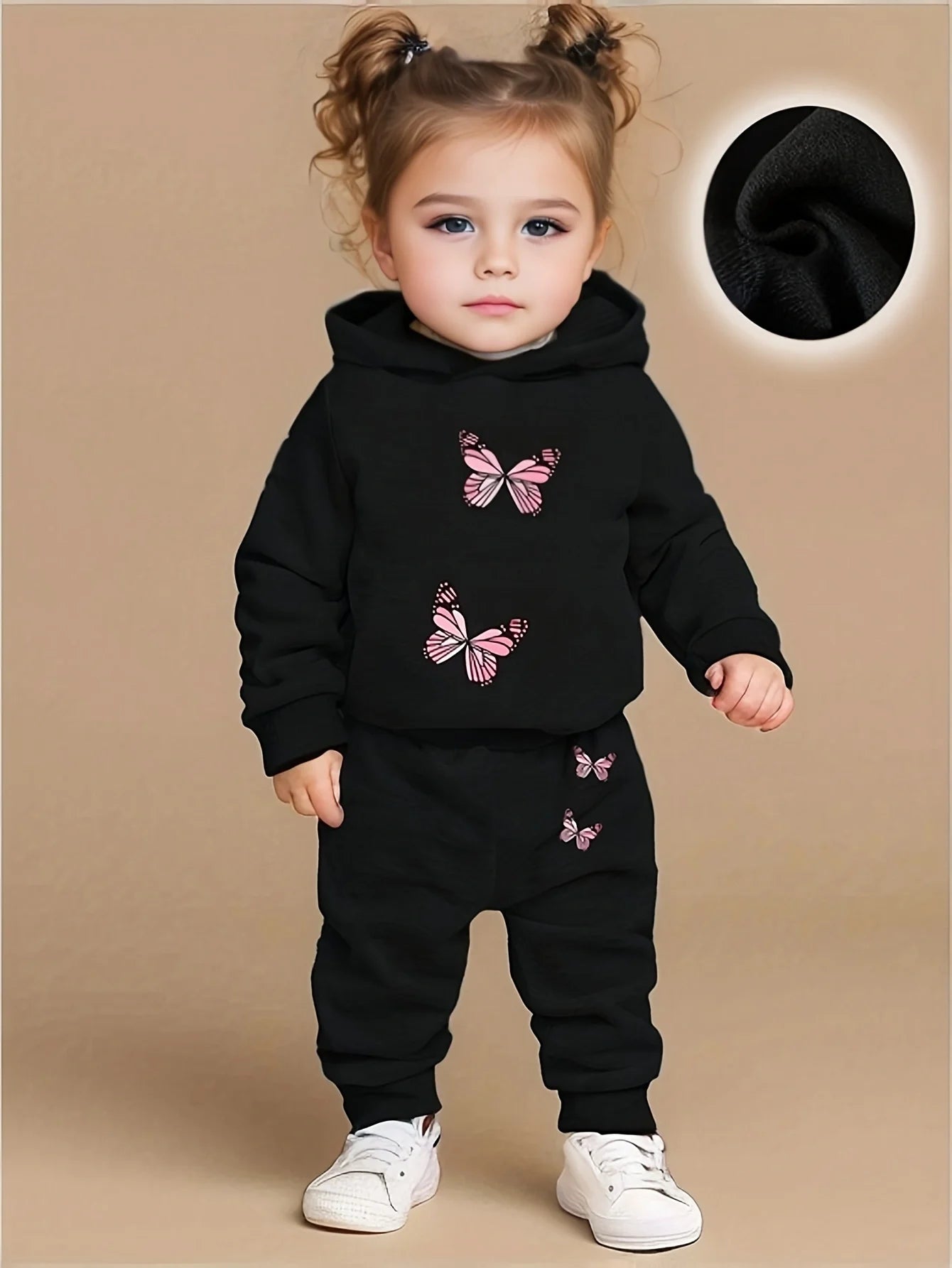 Baby Girl Butterfly Pattern Hoodie & Joggers Set