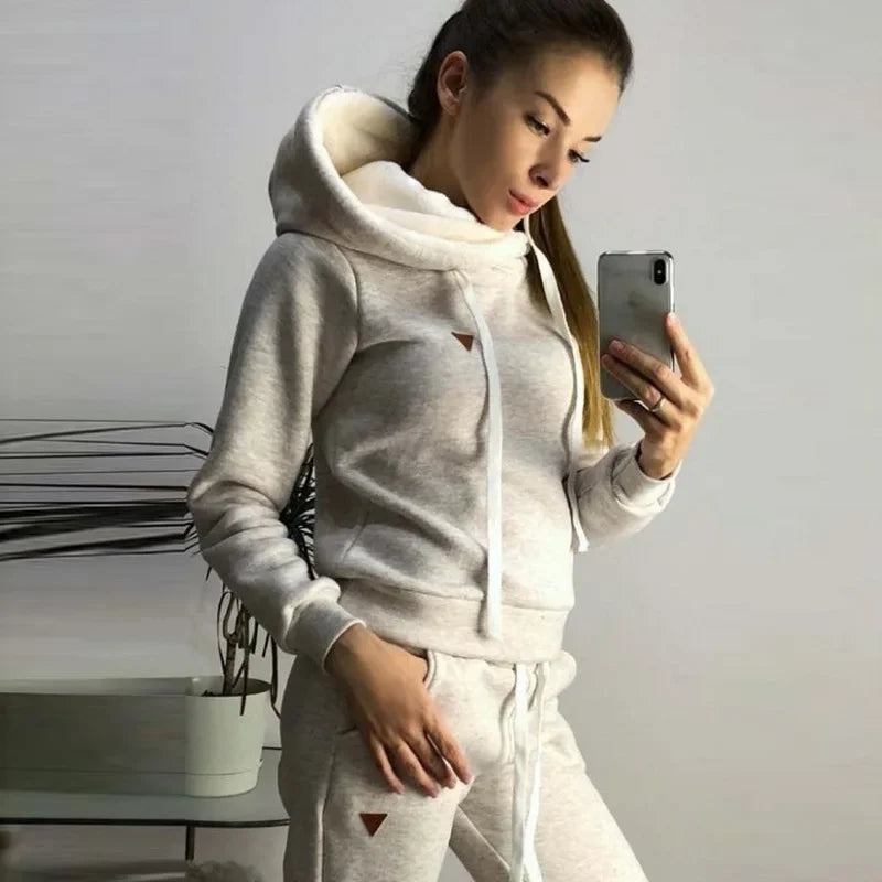 Casual High Neck Hoodie & Joggers Set