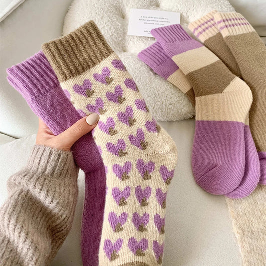4 Pairs Mid Length Lilac Patterned Socks