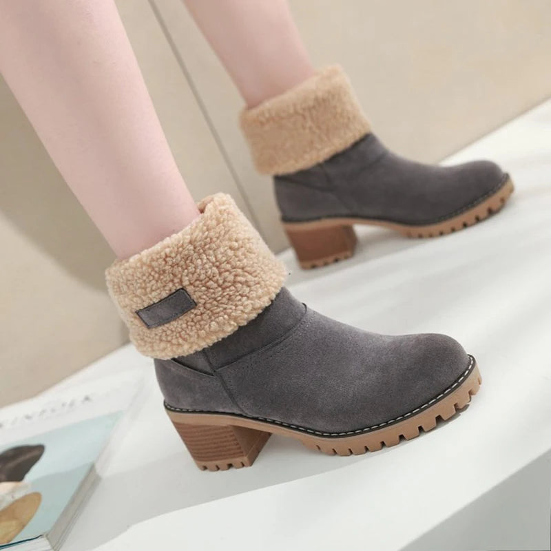 Warm Plush Square Heel Ankle Boots