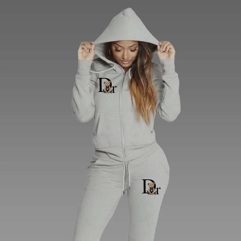 Little Bear Logo Zipper Hoodie and Jogger Set