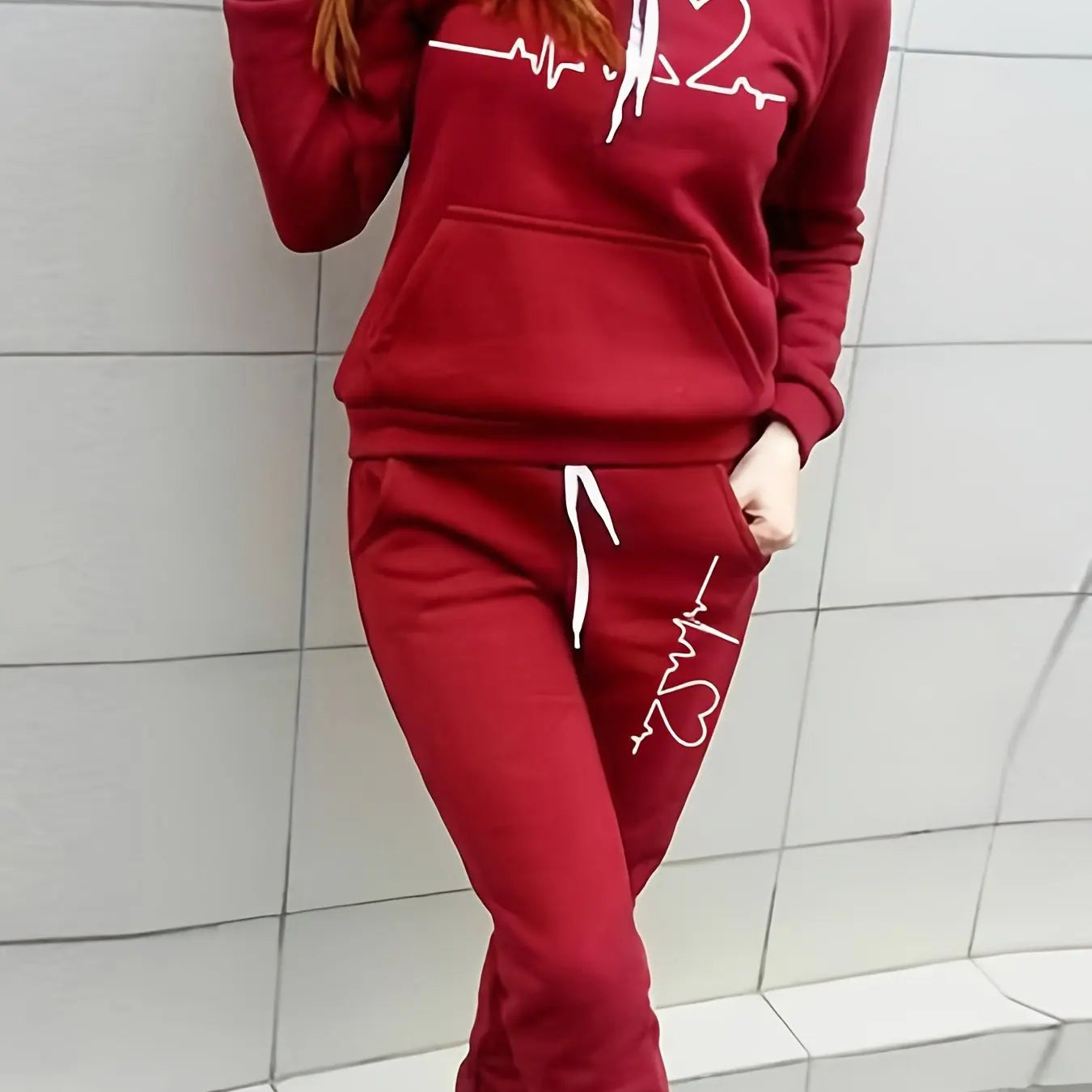 Winter Warm Heartbeat Hoodie and Jogger Set