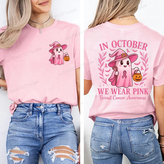 In October We Wear Pink Graphic Print T-Shirt