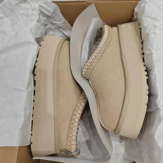 Aztec Style Stitch trim Platform Slippers