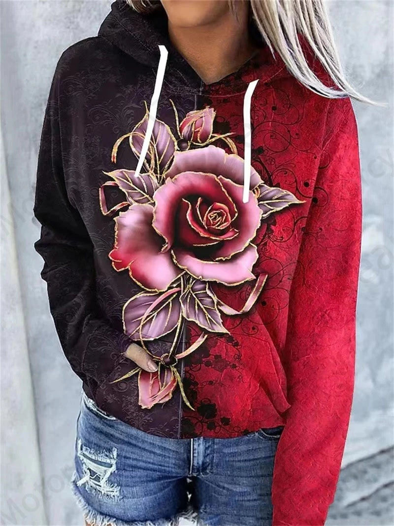 Rose Floral Print Hoodie
