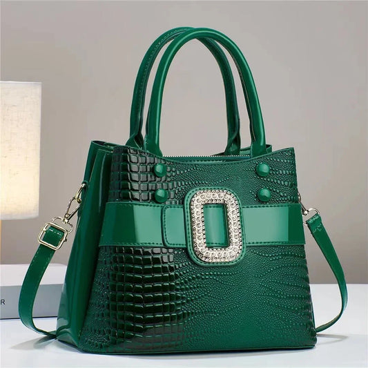 Lizard Pattern Look Shining Buckle Handbag