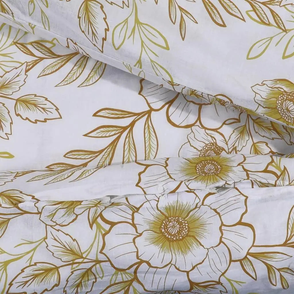 White & Brown Floral Cotton Duvet Cover Set - Double