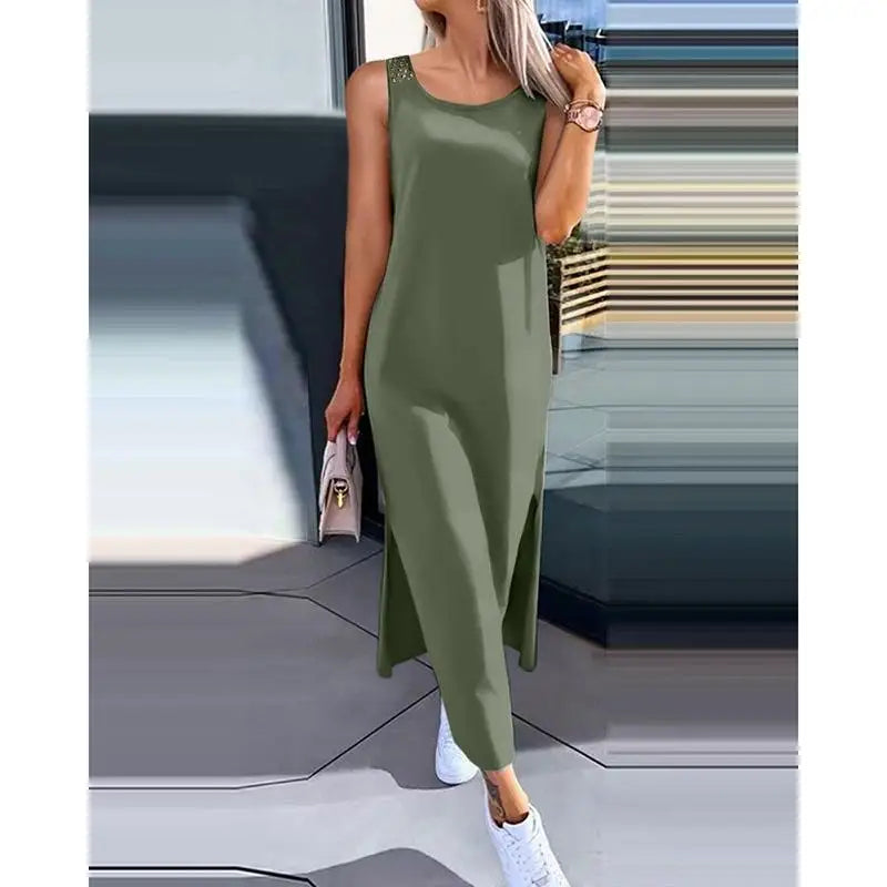 Summer Sleeveless Hollow Back Pattern Long Dress