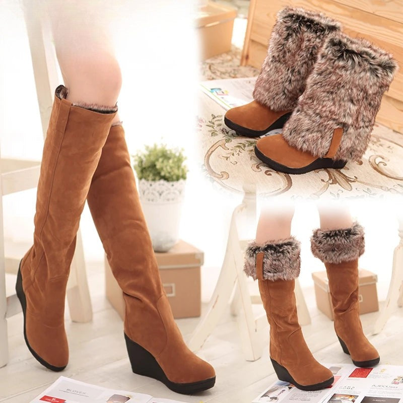 3 Styles Wedge Heel Fur Boots