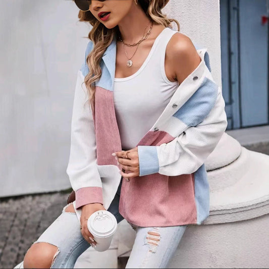Color Matching Corduroy Shirt Jacket