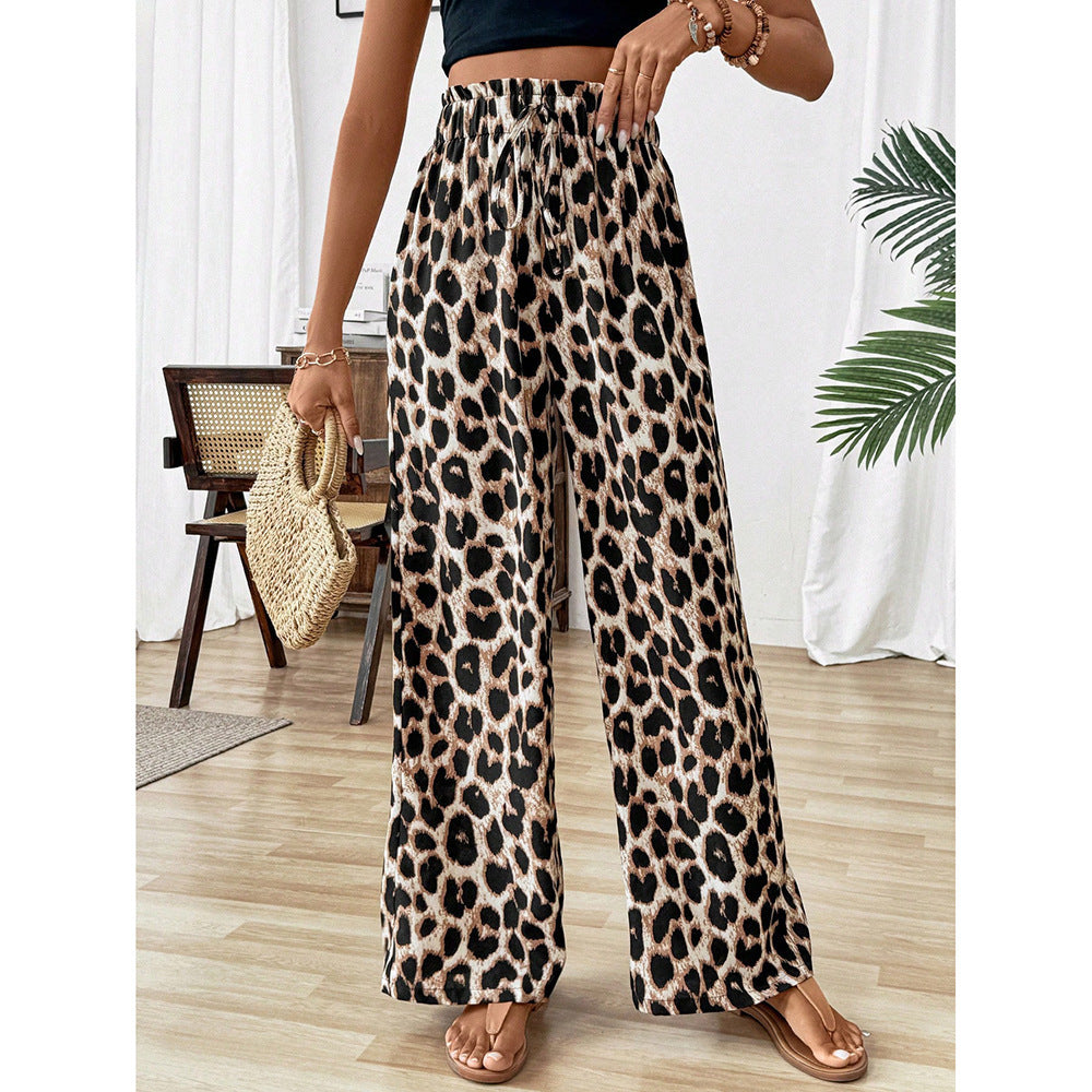 Straight-leg Wide-leg Leopard Print Casual Pants