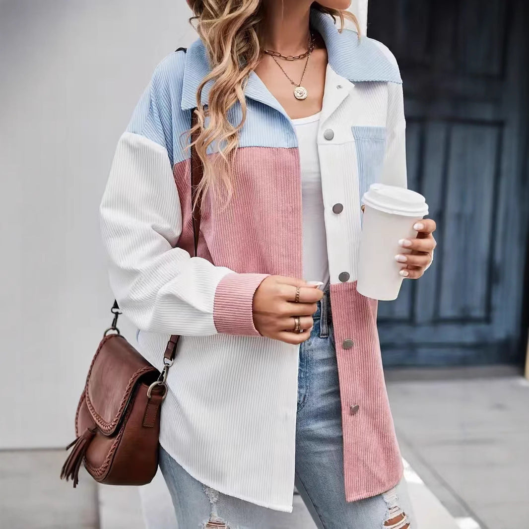 Color Matching Corduroy Shirt Jacket