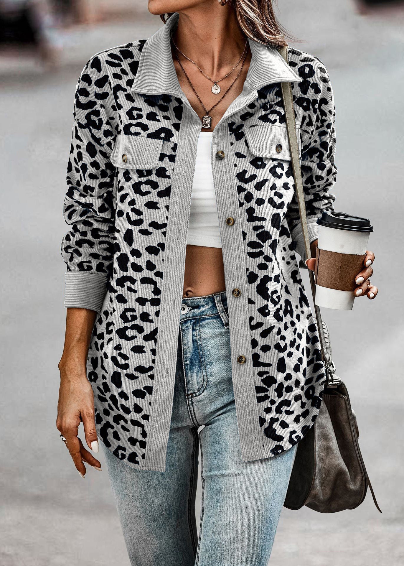 Leopard Print Button Up Jacket