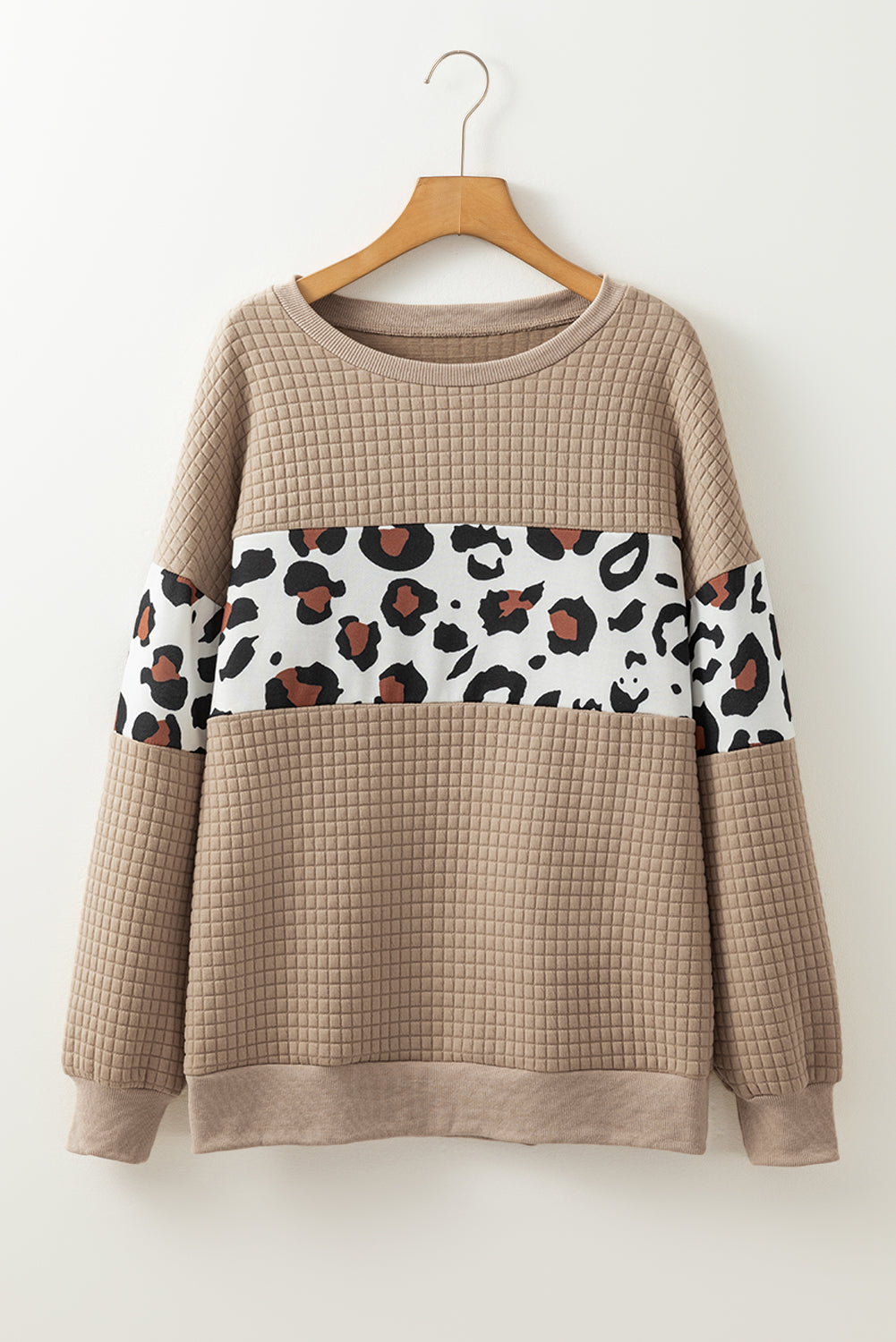 Leopard Quilted Patchwork Crew Neck Sweatshirt
