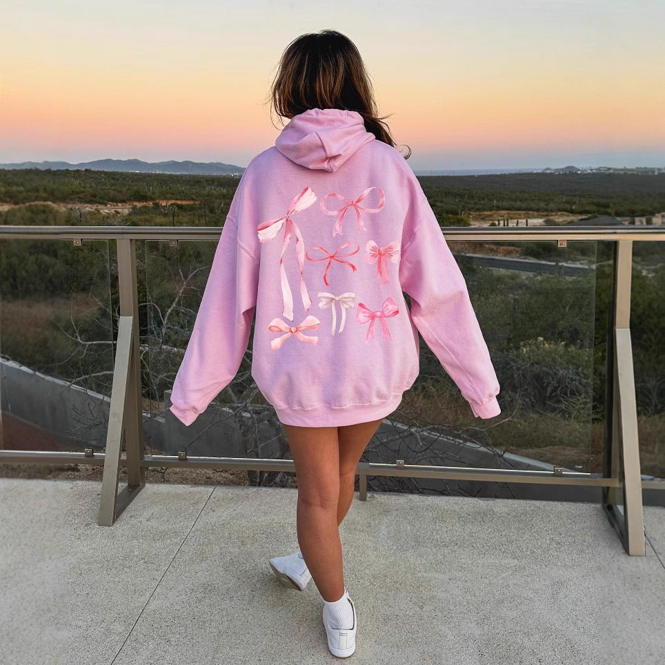 Bow Print Oversized Hoodies