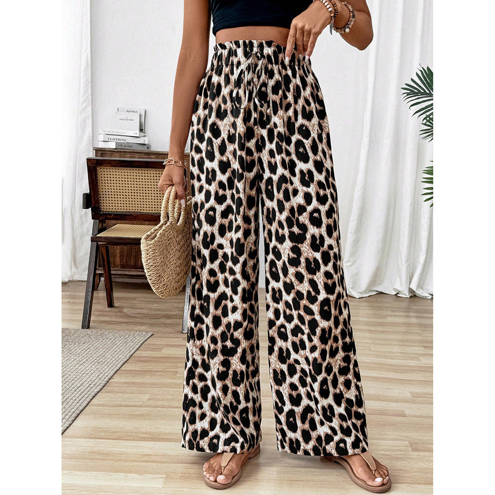 Straight-leg Wide-leg Leopard Print Casual Pants