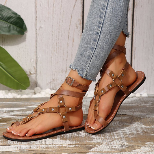 Cross Strap Serpentine Flat Sandals