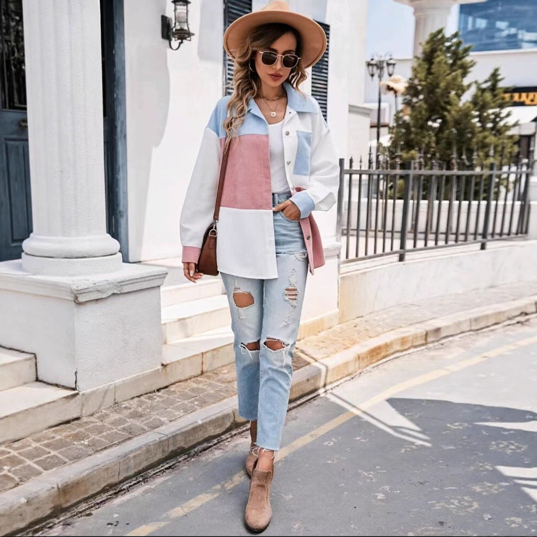 Color Matching Corduroy Shirt Jacket