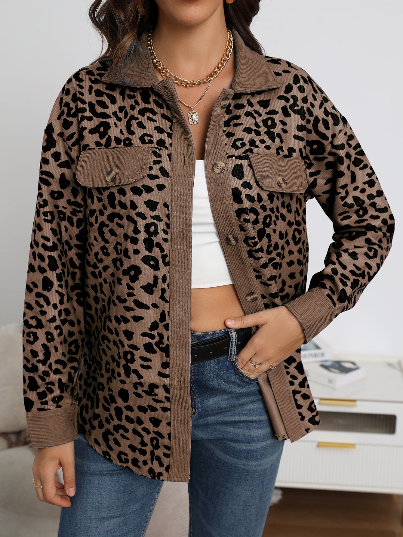 Leopard Print Button Up Jacket