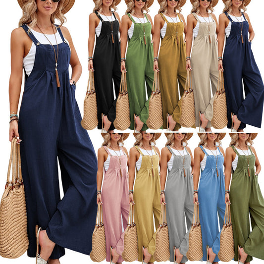 Wide Leg Dungarees With Pockets